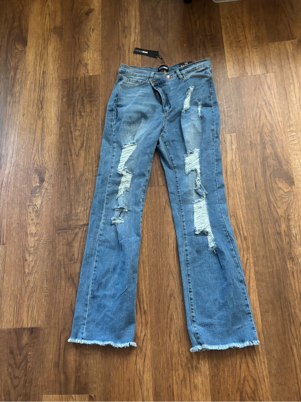 Fashion Nova Distressed Light Blue Flare Jeans